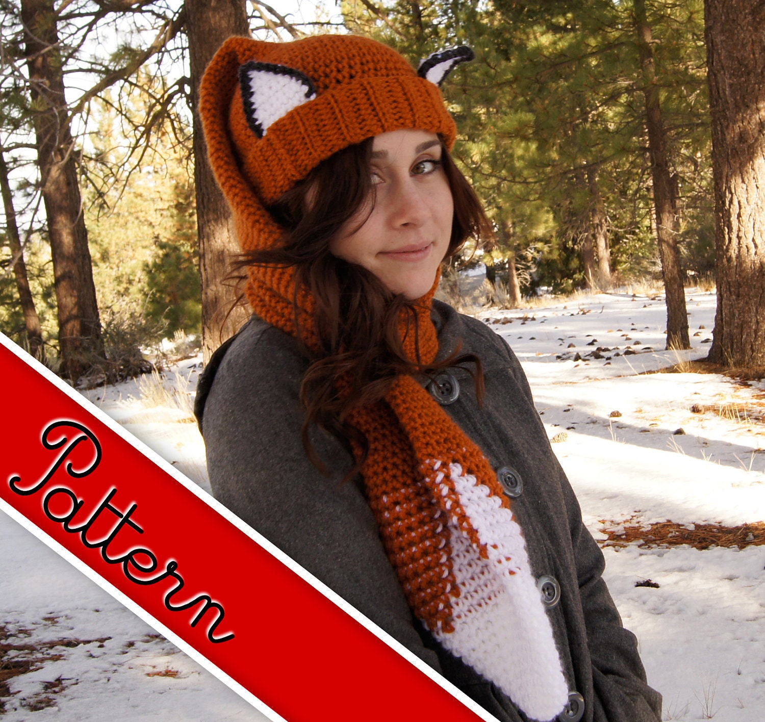 Crocheted Fox Scarf - Hat (Scat) Pattern PDF