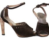 Vintage 90s BOHO Candie's Suede Strappy Open Toe Wood Heels