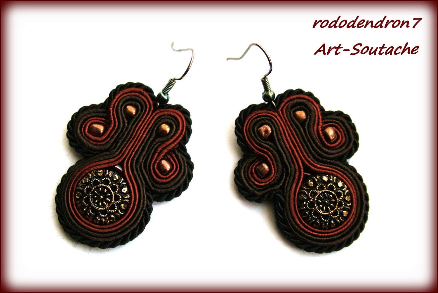 HALF PRICE - Soutache earrings, shiny and classy - Chocolate Pleasure OOAK