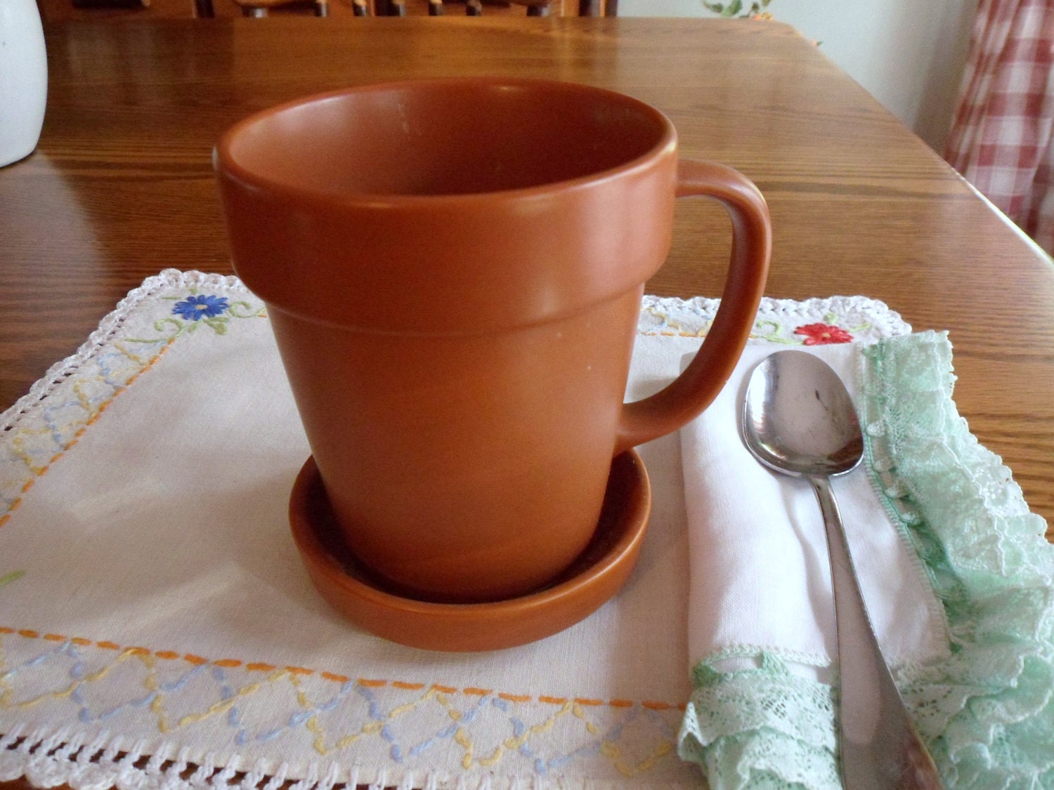 Coffee Cup Planter Brown Cup and Saucer Planter by MountainThyme1