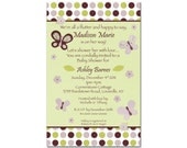 CoCaLo Sugar Plum Butterfly & Flowers Digital Girl Baby Shower Invitation - You Print - Green, Purple