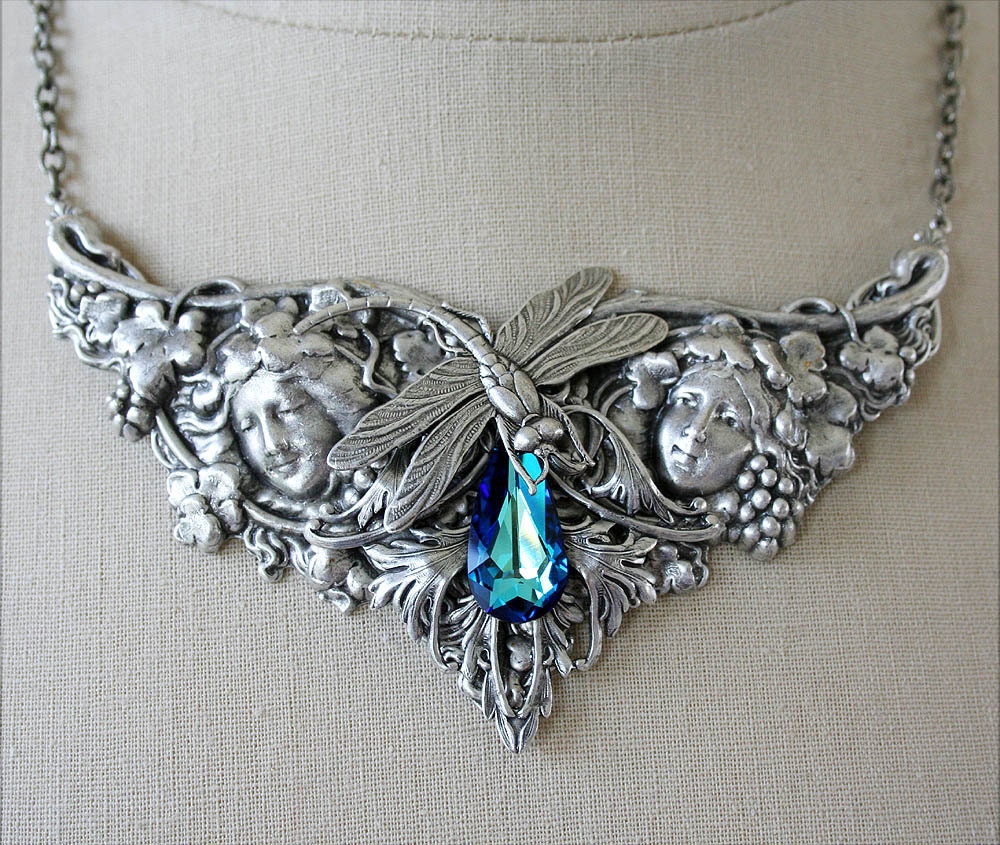 CELESTIAL PARADISE romantic Victorian fantasy antiqued silver and Swarovski crystal necklace