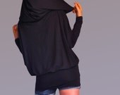 Black Hooded Shirt made from Cotton with Elastane