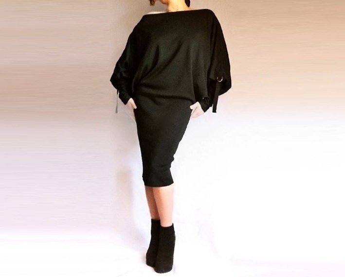 Wide Neckline Dress/Tunic Black Color made from Soft Cotton Elastane