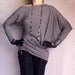 Wide Asymmetric Long Sleeved Blouse made from Grey Cotton with Elastane