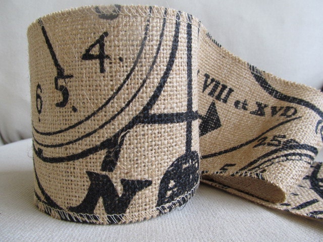 CLOCKS on Burlap 4 inch ribbon/ 5 yard piece