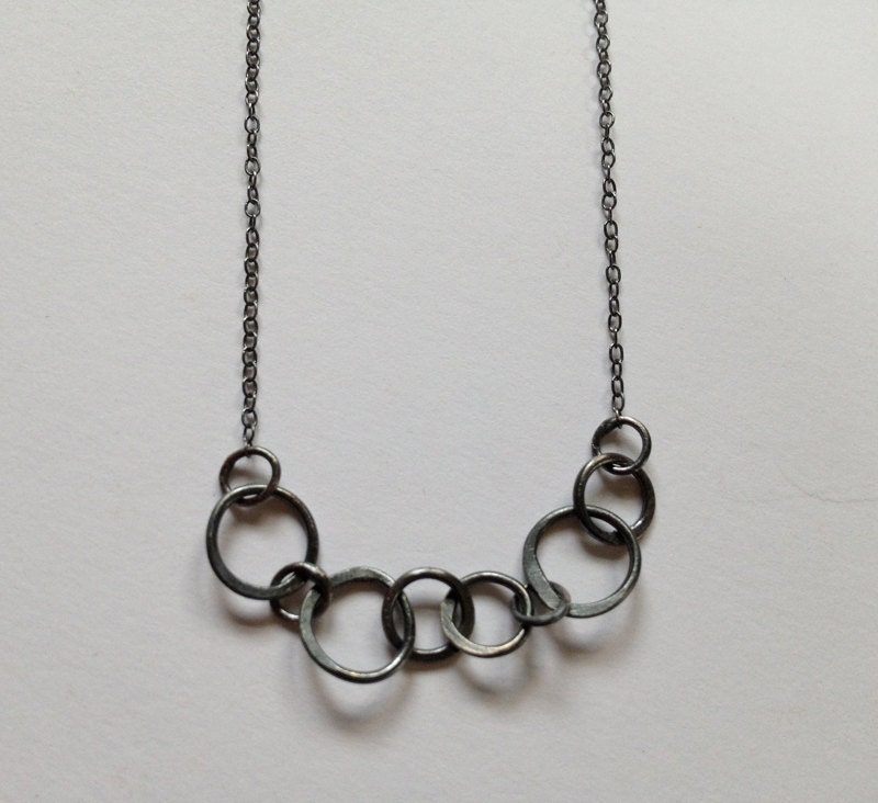 Handmade jewelry, oxidized sterling silver chain link necklace.  Everyday jewelry