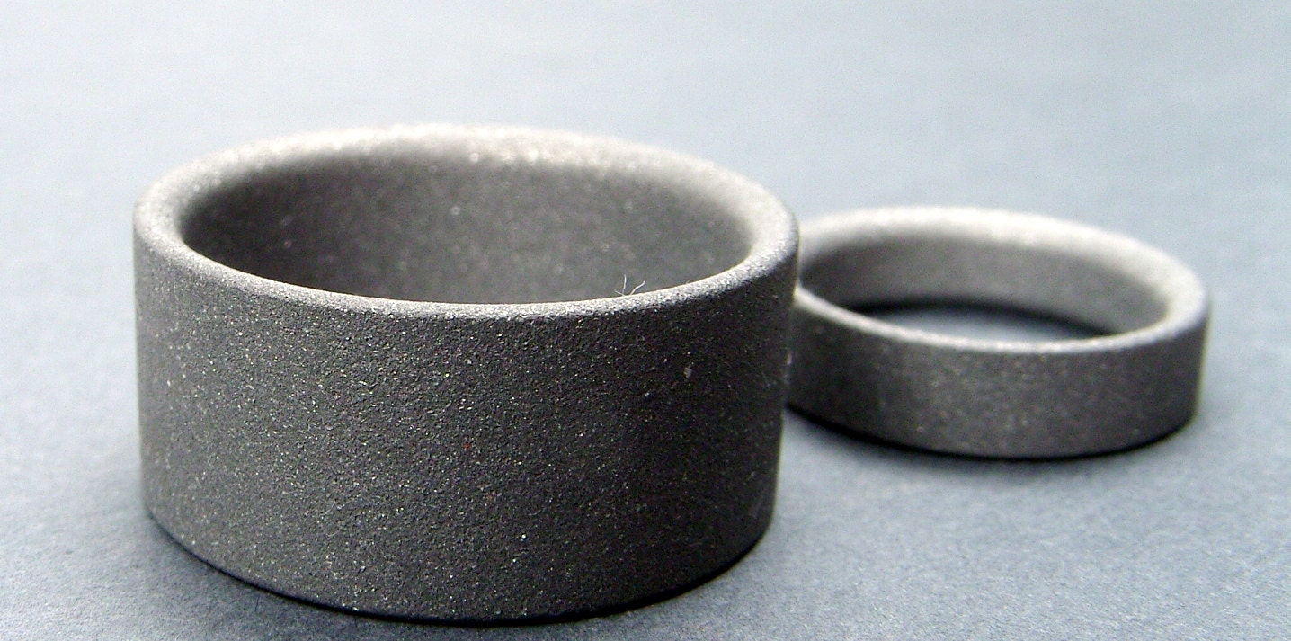 Handmade titanium wedding band set -- gray and gray