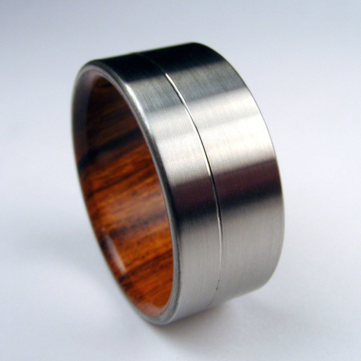 RESERVED LISTING -- Wood and Titanium ring -- Rosewood interior and Titanium exterior with pinstripe