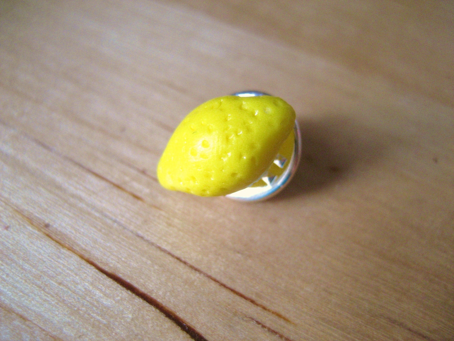 Lemon fruit pin/brooch/tie tack made from polymer clay