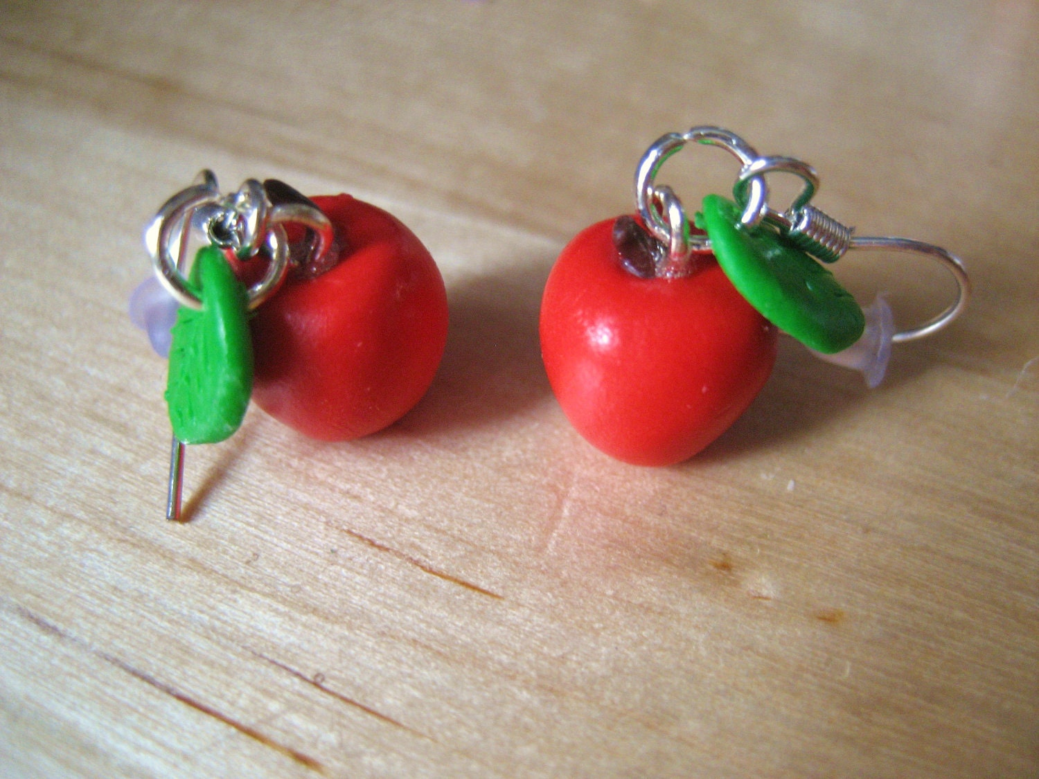 Apple fruit earrings with leaves made from polymer clay