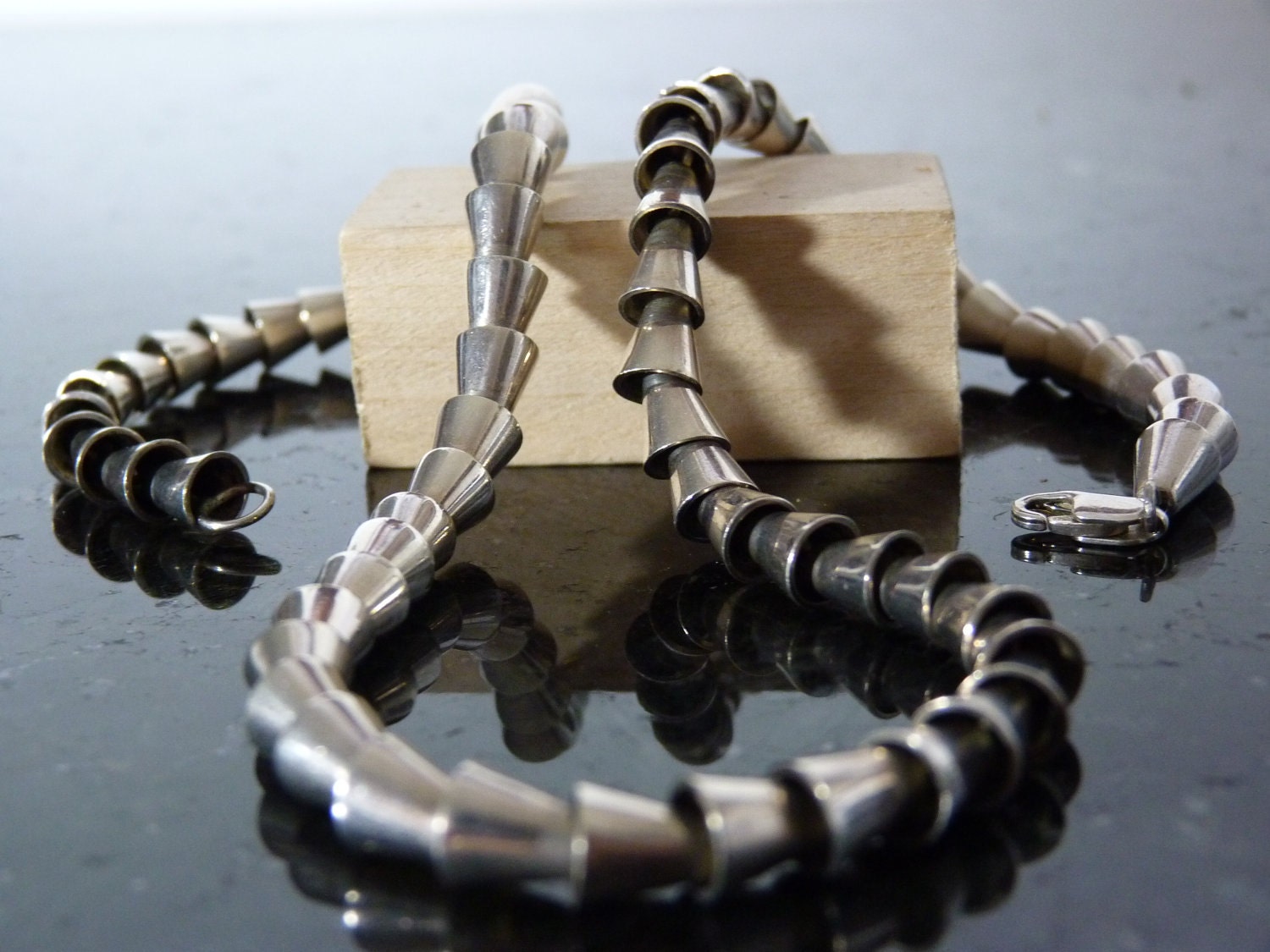 FALL SALE Vintage Silver Heavy Stacked Cones Necklace