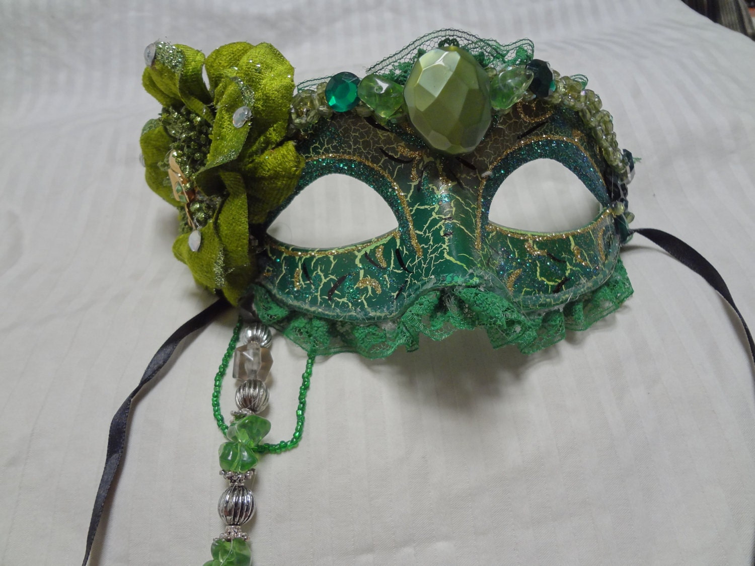 Handmade Masquerade Mask Carnival Mardi Gras Halloween Costume (Green w/ Envy)