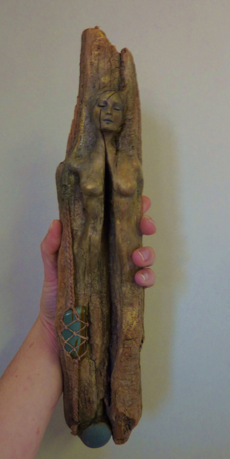 Reserved for Christine Split driftwood woman with stones