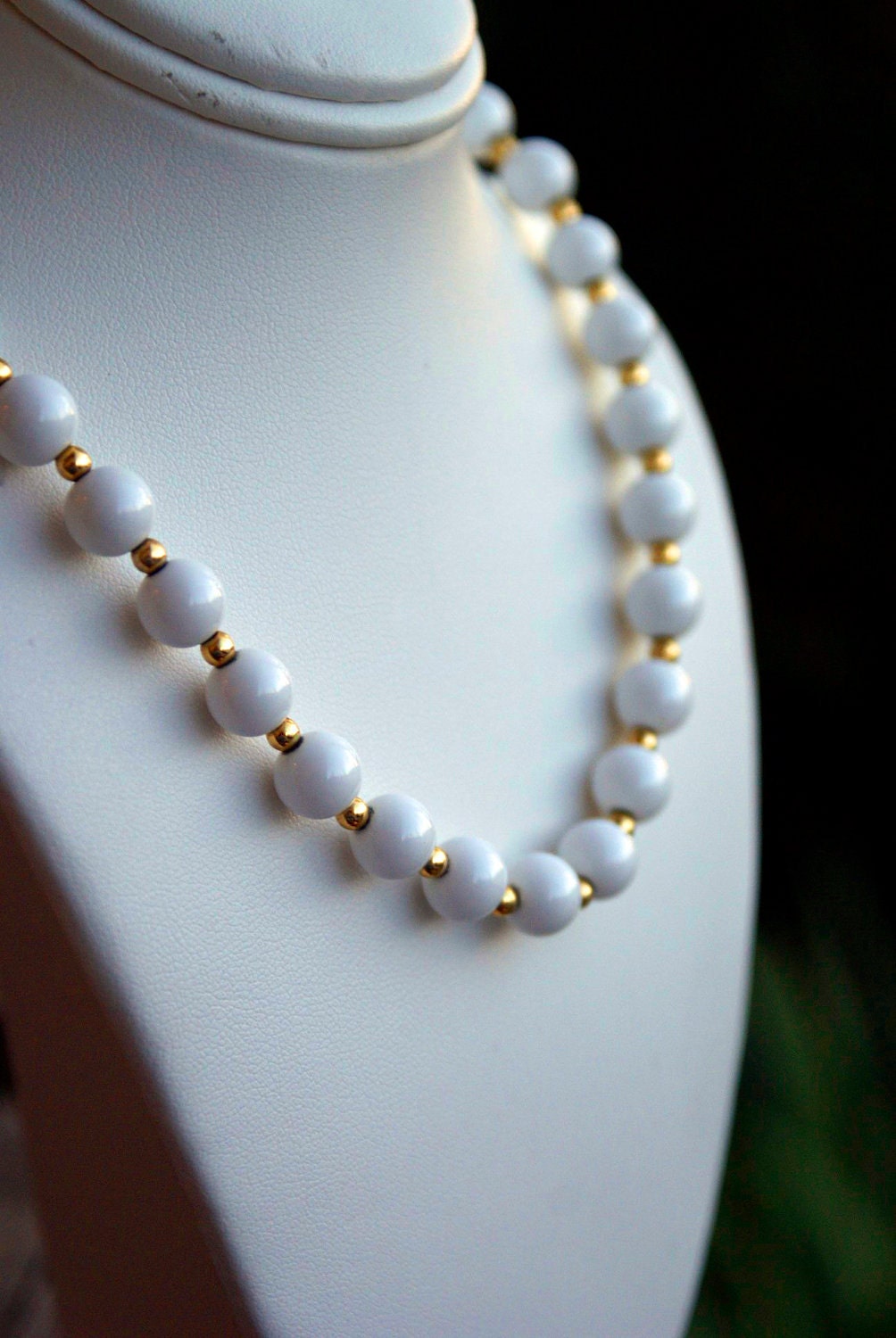 Bead Necklace - White and Gold Long Monet Summer
