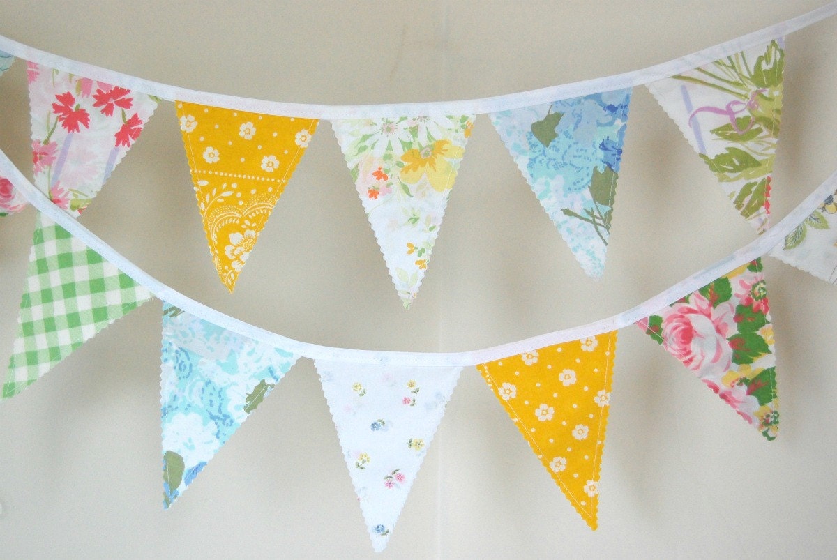 Bunting Banner - Fabric Banner - Fabric Bunting - Baby Bunting Banner - Flags Pennants - Vintage Fabric