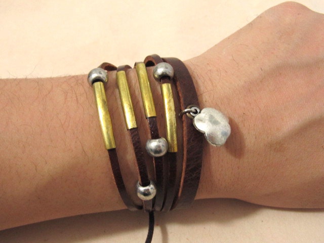 Copper and alloys flowers and beads leather bracelet  Fashion Leather Bracelet LL28