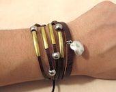 Copper and alloys flowers and beads leather bracelet  Fashion Leather Bracelet LL28