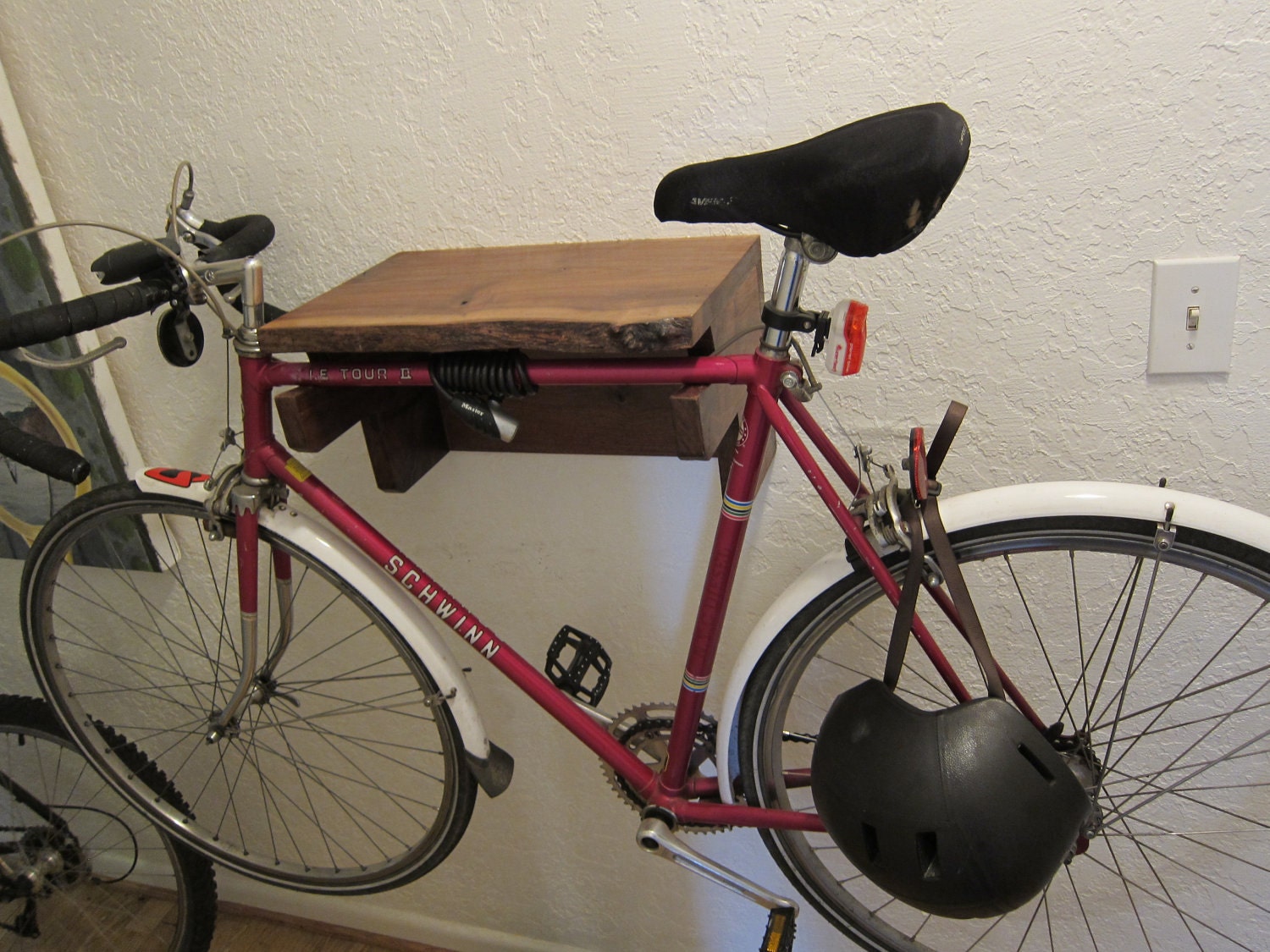 Live edge walnut bike rack, price reduced. Free shipping.