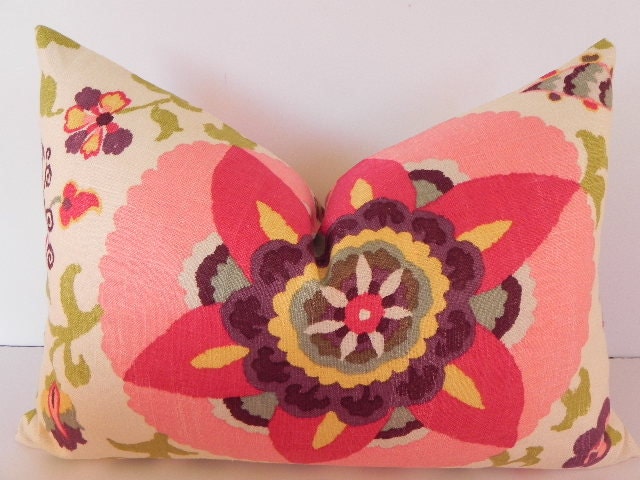 Floral Decorative Pillow Cover 14X20 Home Decor Fabric-Throw Pillow-Pink-Accent Pillow-Lumbar Pillow-Toss Pillow