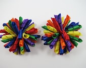 Rainbow Korker Bows - Pigtail Korker Hair Bows - Red Orange Yellow Green Blue Purple Korker Hair Clips