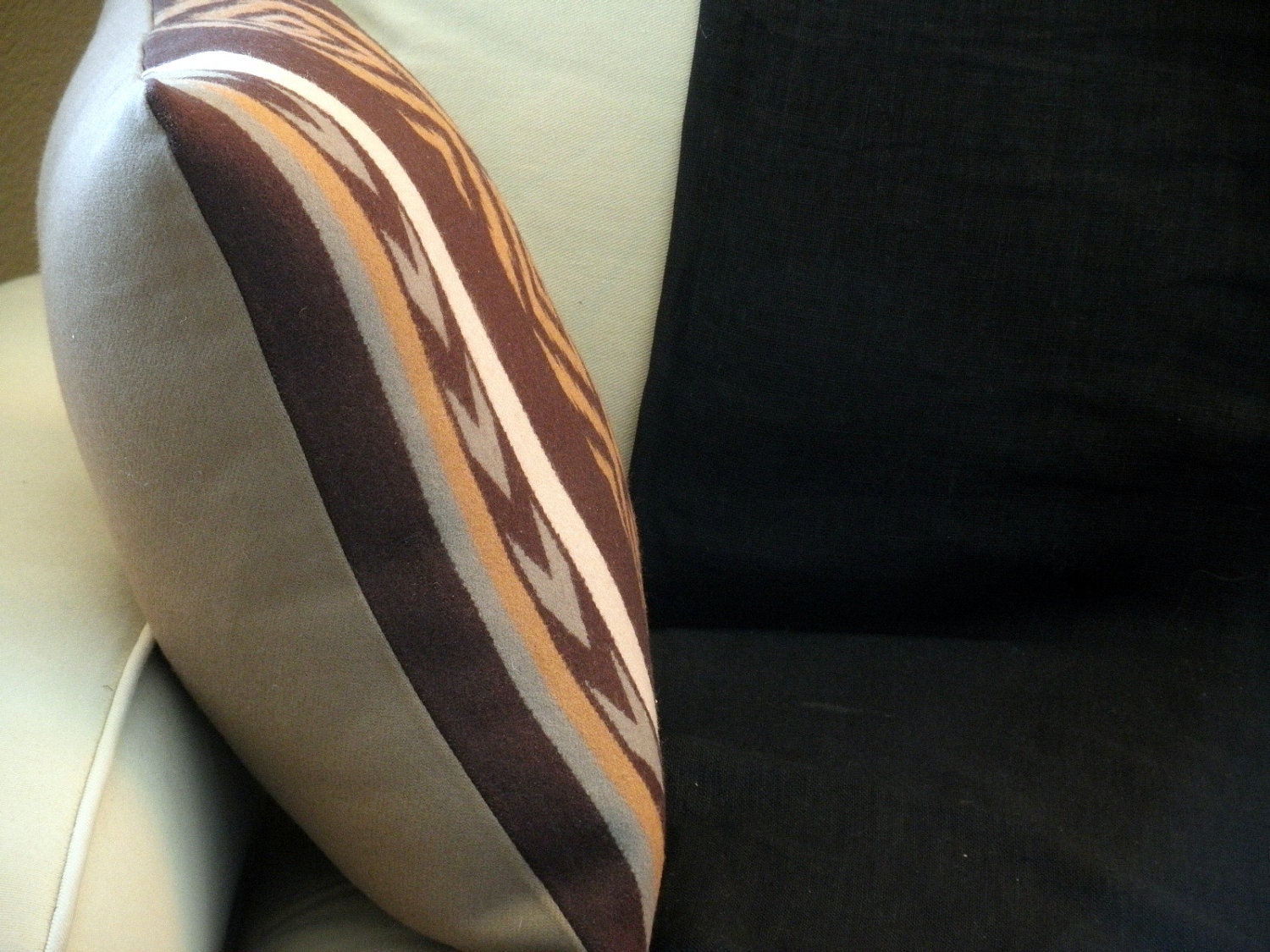 Native graphic pattern, Pendleton pillow, wool Blanket weight fabric, earth tones of brown and tan, 16 x 16