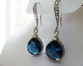 Sapphire Blue Crystal Teardrop Earrings - Zirconia Ear wires