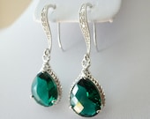 Green Earrings - Green Teardrop Earrings Glass Crystal - Wedding Earrings - Bridesmaids earrings - Zirconia Ear wires