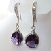 Amethyst Earrings - Purple silver Earrings Teardrop Glass - Bridesmaids gifts Earrings - Wedding earrings - Cubic Zirconia Ear wires
