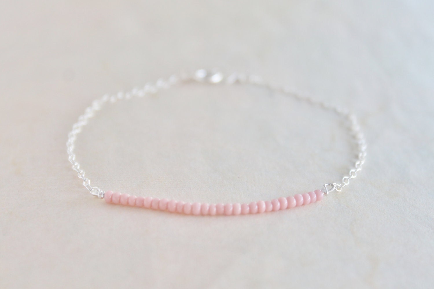 Pretty pink bracelet - light pink czech glass beads - delicate sterling silver chain - minimalist everyday jewelry by fildee