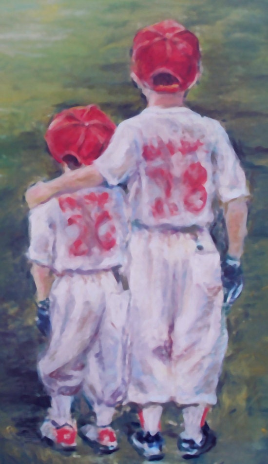 Baseball Children Print Boys art Print, Sports little boys kids brothers
