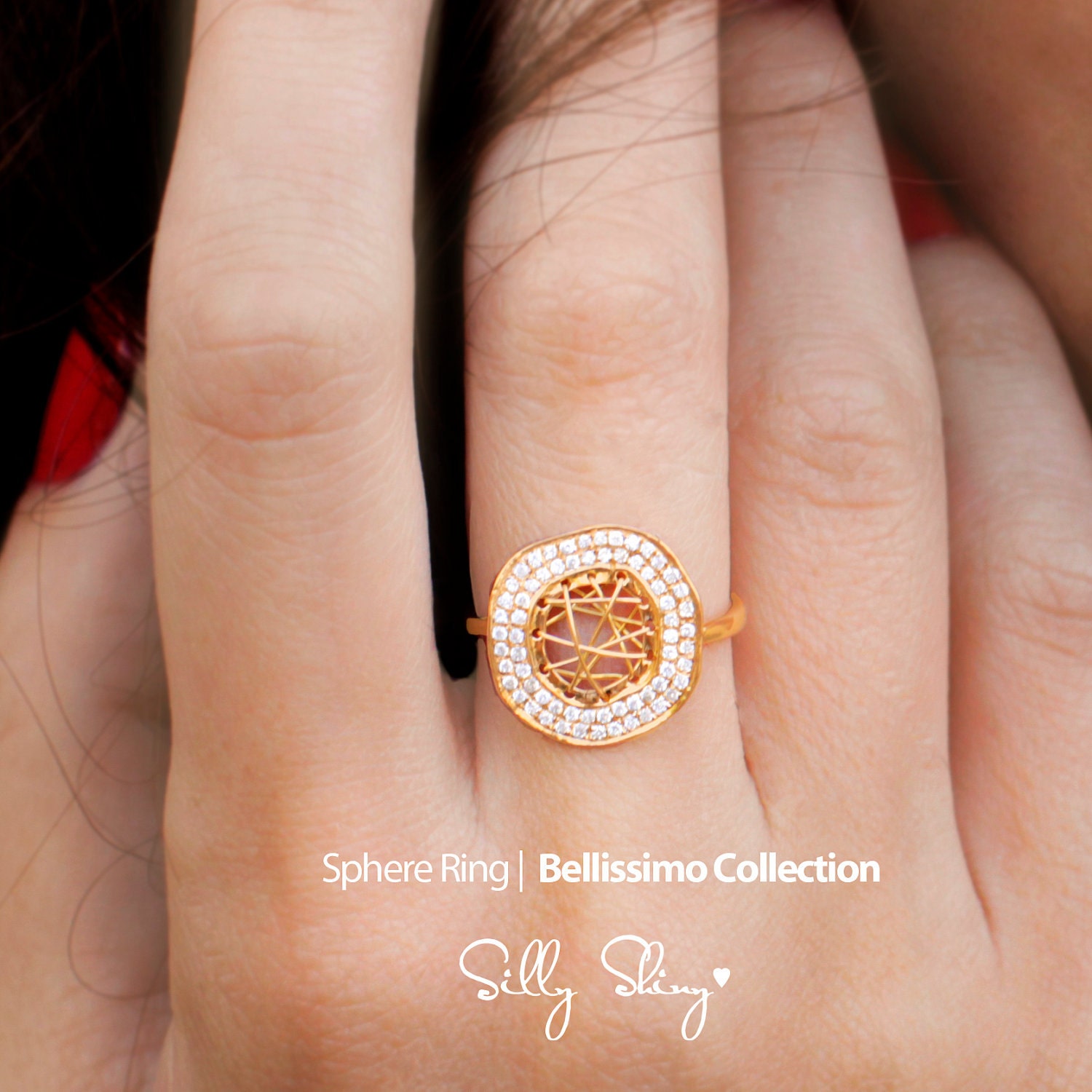 Cosmic Bliss Sphere Diamonds and 14K Gold Ring.