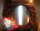 Grapevine Wreath with felt flowers and pearly detail