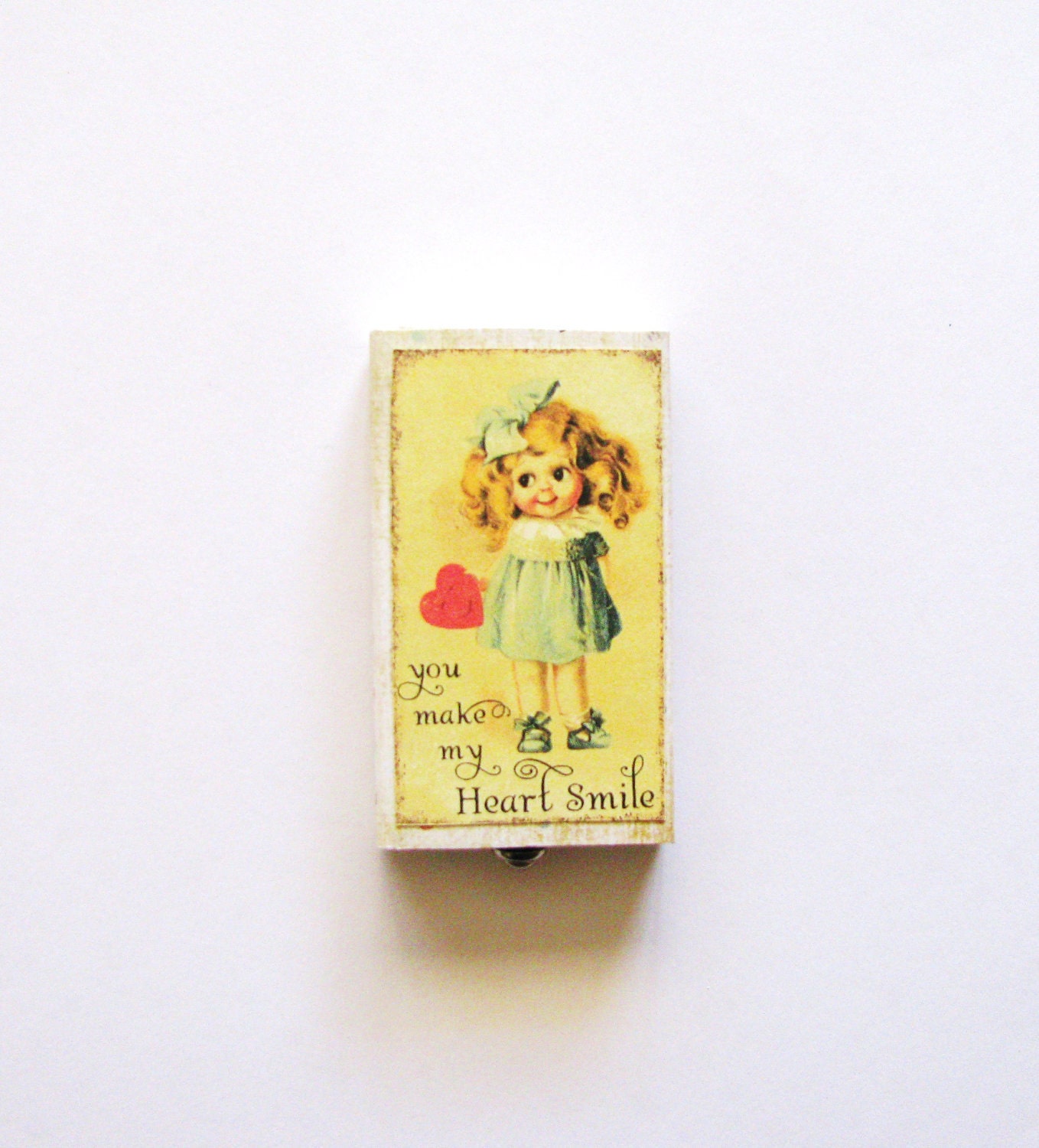Friends Gift Box Altered Match Box You Make My Heart Smile Vintage Little Girl