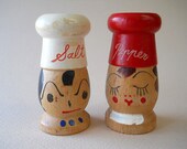 Vintage Wooden Chef Salt and Pepper Shakers
