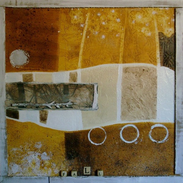 FALL, 12" x 12" x 1-3/8" Mixed Media Collage Acrylic Painting . . . ON SALE . . .