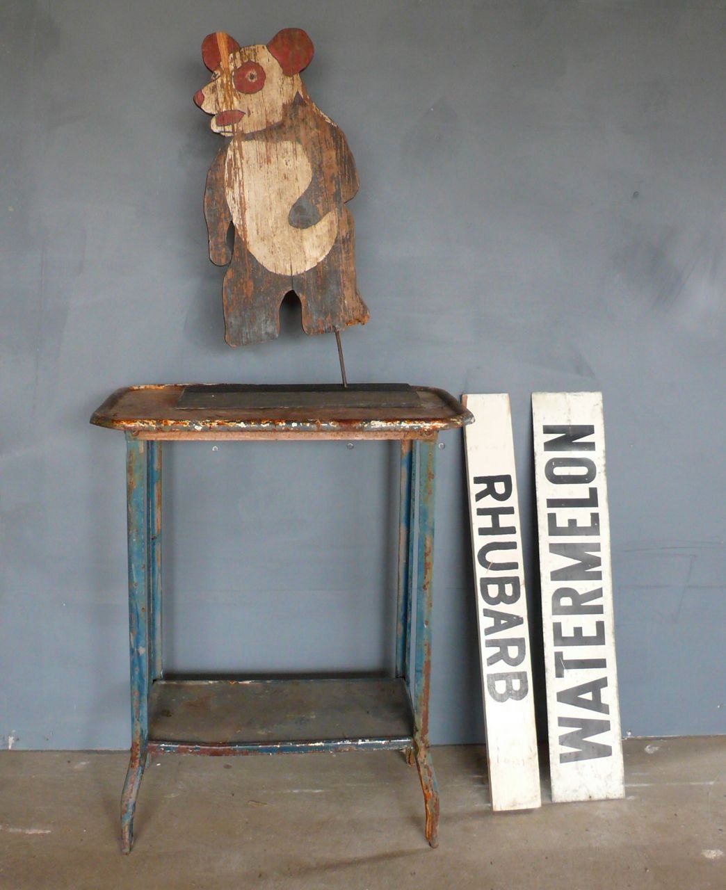 Vintage Wood Road side produce sign. Rhubarb