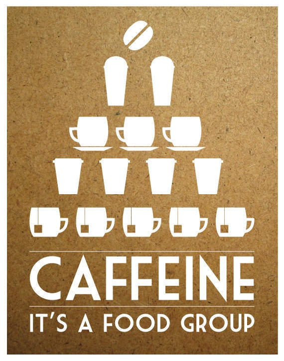 Coffee Tea Print Typography Caffeine It's a Food Group - 11x14 Poster wall art decor kitchen Starbucks white cup brown tan taupe cork