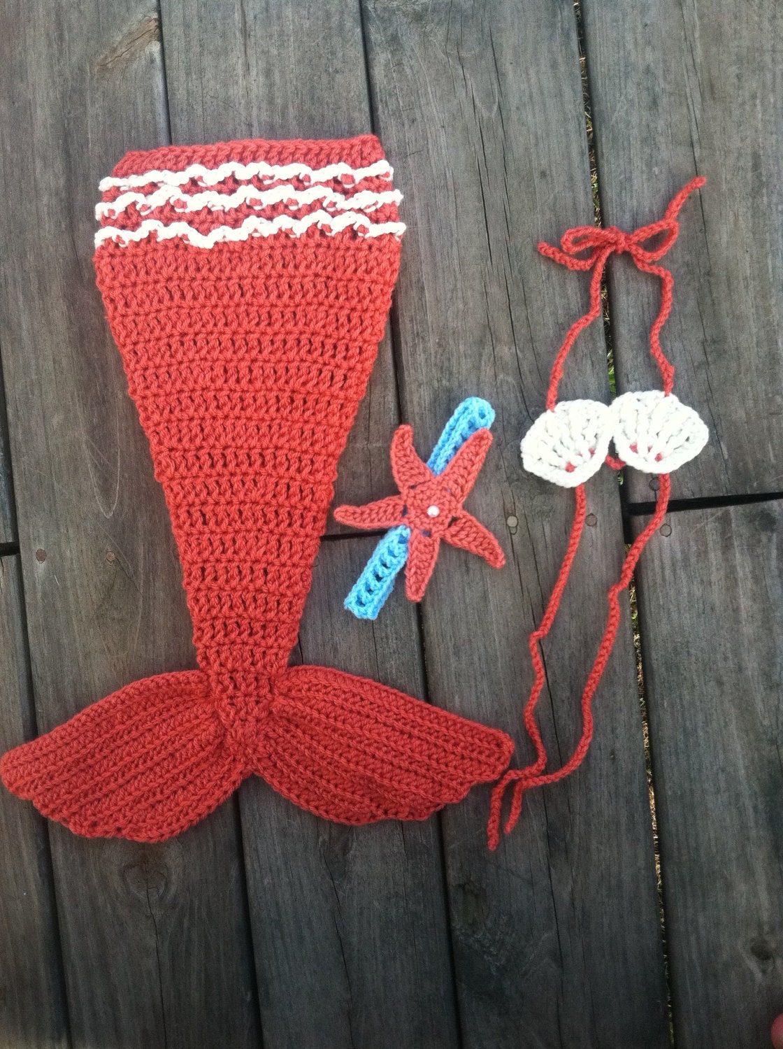 Crochet Mermaid Tail, Photo Prop Set - Coral/Pumpkin color , Newborn to 3 months - Photography Prop, Cocoon,