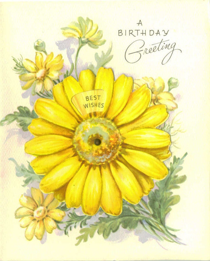 ... Birthday Card, UNUSED, Yellow Flower with Many Different Wishes