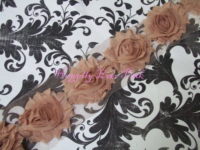 1/2 yd, Beige, NEW COLOR,Shabby Flower Trim, Chiffon Rosettes, Easter, Spring, Headband Flower