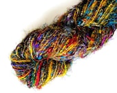 Recycled Sari Silk Yarn Multicolored Yellow Streaks