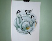 Sparrows & Headphones - A4 Print