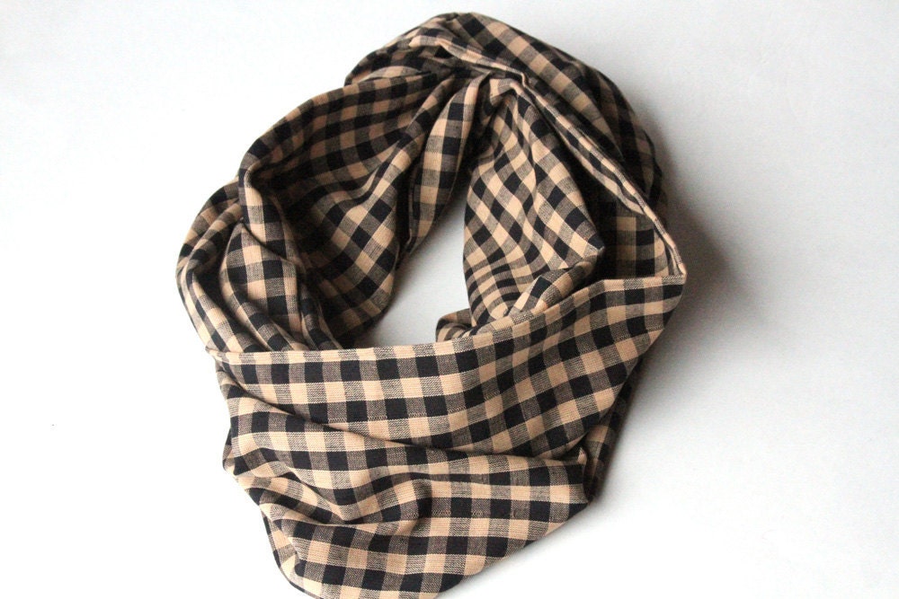 Unisex Circle Scarf - Tan and Black on SALE