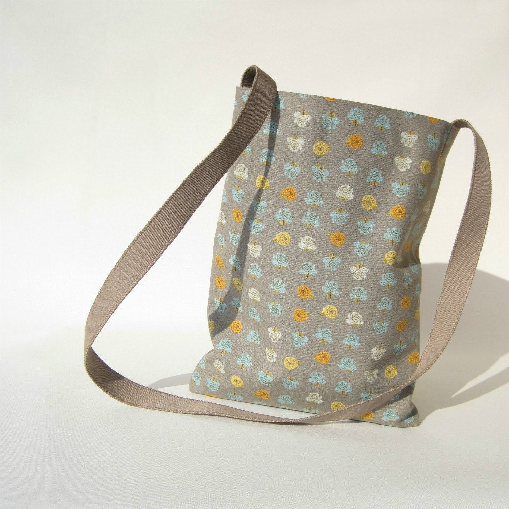 informal CROSS-BODY BAG - linen and cotton - grey, orange, cyan, mustard