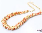 TINNLILY Sparkling Grapefruit Silk Hex Nut and Chain Woven Necklace with Swarovski Crystals