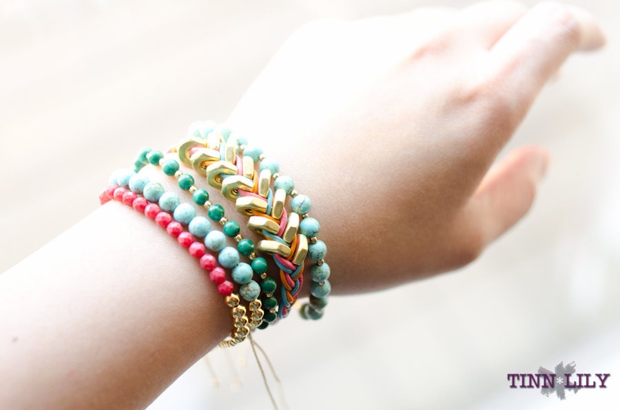 TINNLILY Gilded Turquoise Beaded Bracelet
