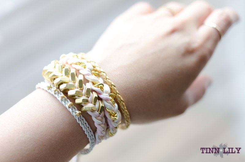 TINNLILY Silk Blush Chain and Hex Nut Double Wrap Bracelet
