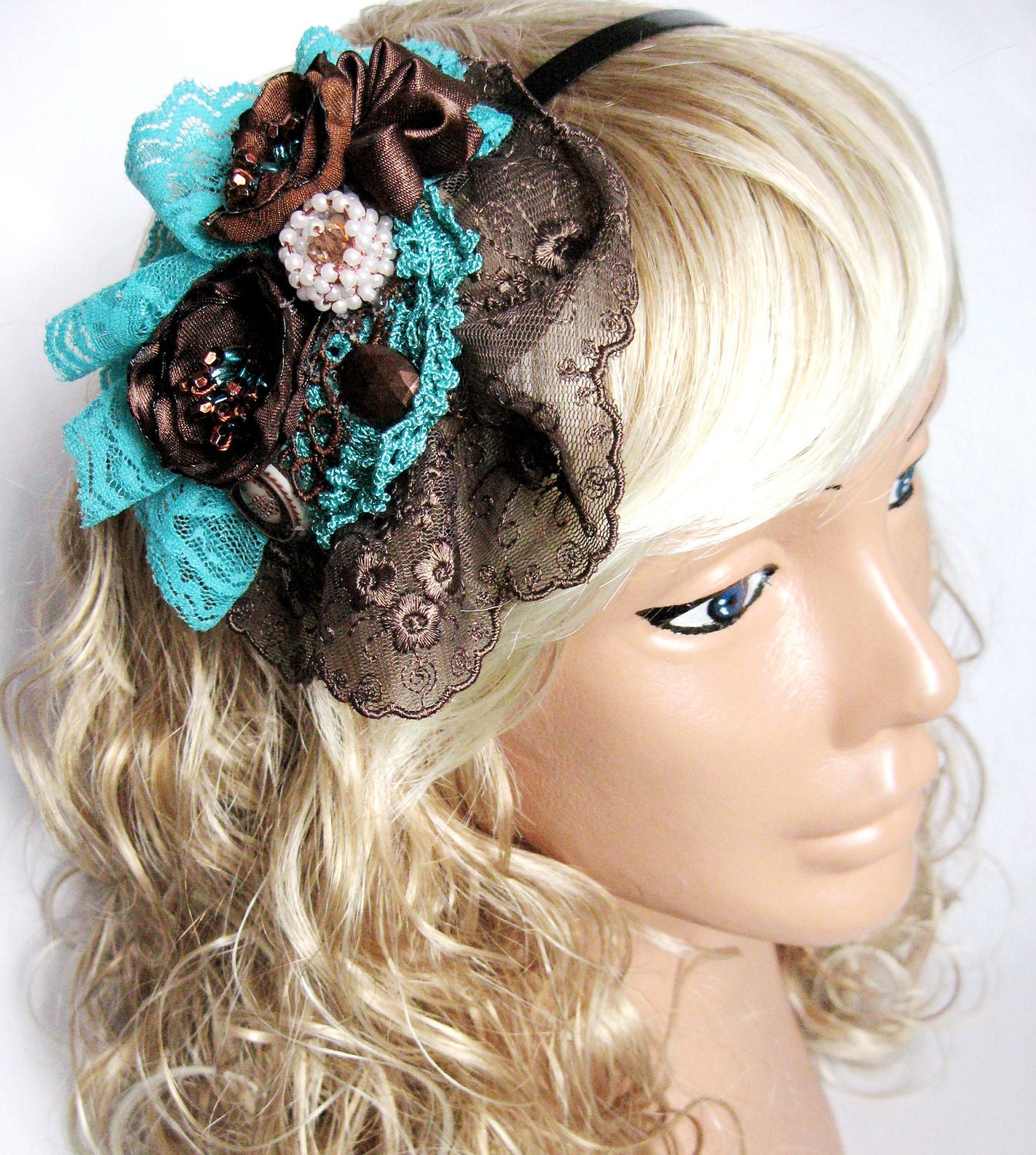 Aqua Brown vintage-style crown. Personalized Hair Accessory
