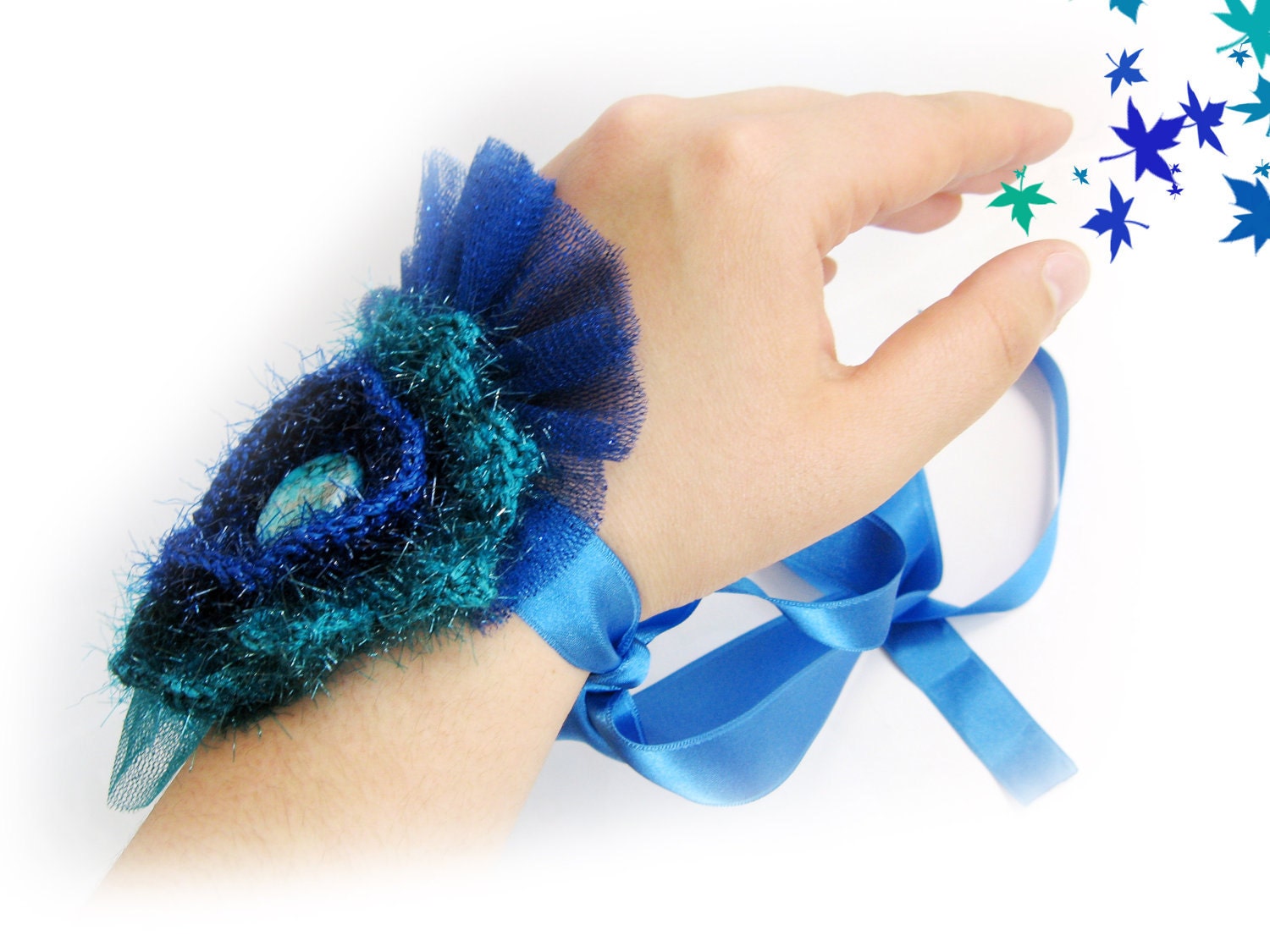 Royal and aqua blue women headband. multi purpose headband, neck band and cuff bracelet at the same time.